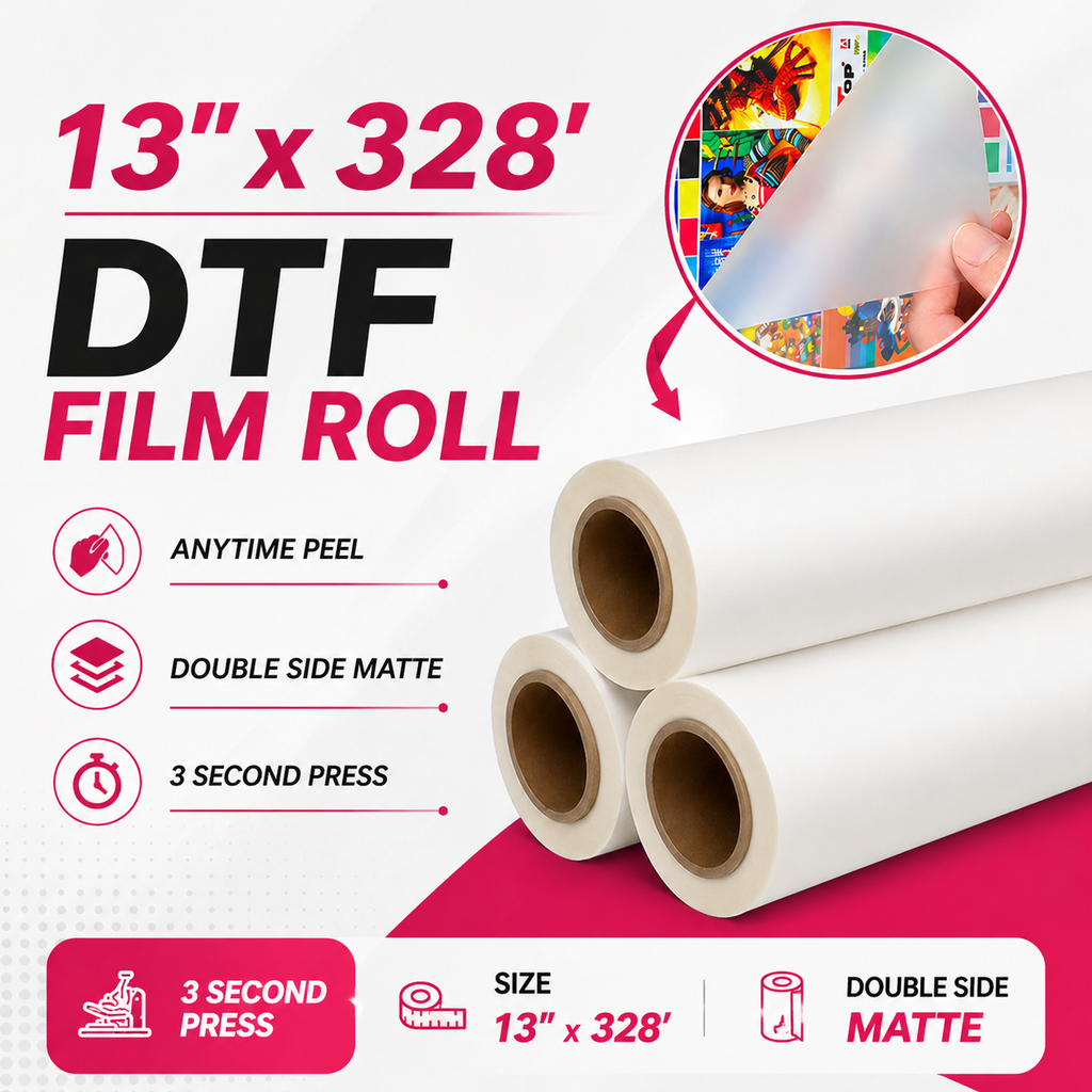 DTF Film Roll 13" x 328' (33cm x 100m) – Double Side Matte Anytime Peel