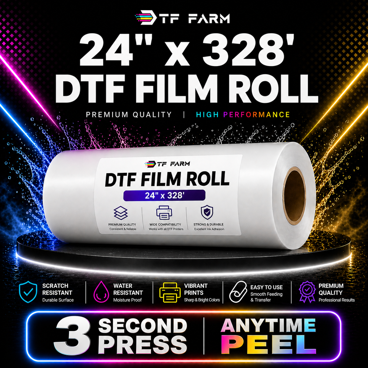 DTF Film Roll 24" x 328' (60cm x 100m) – Double Side Matte Anytime Peel