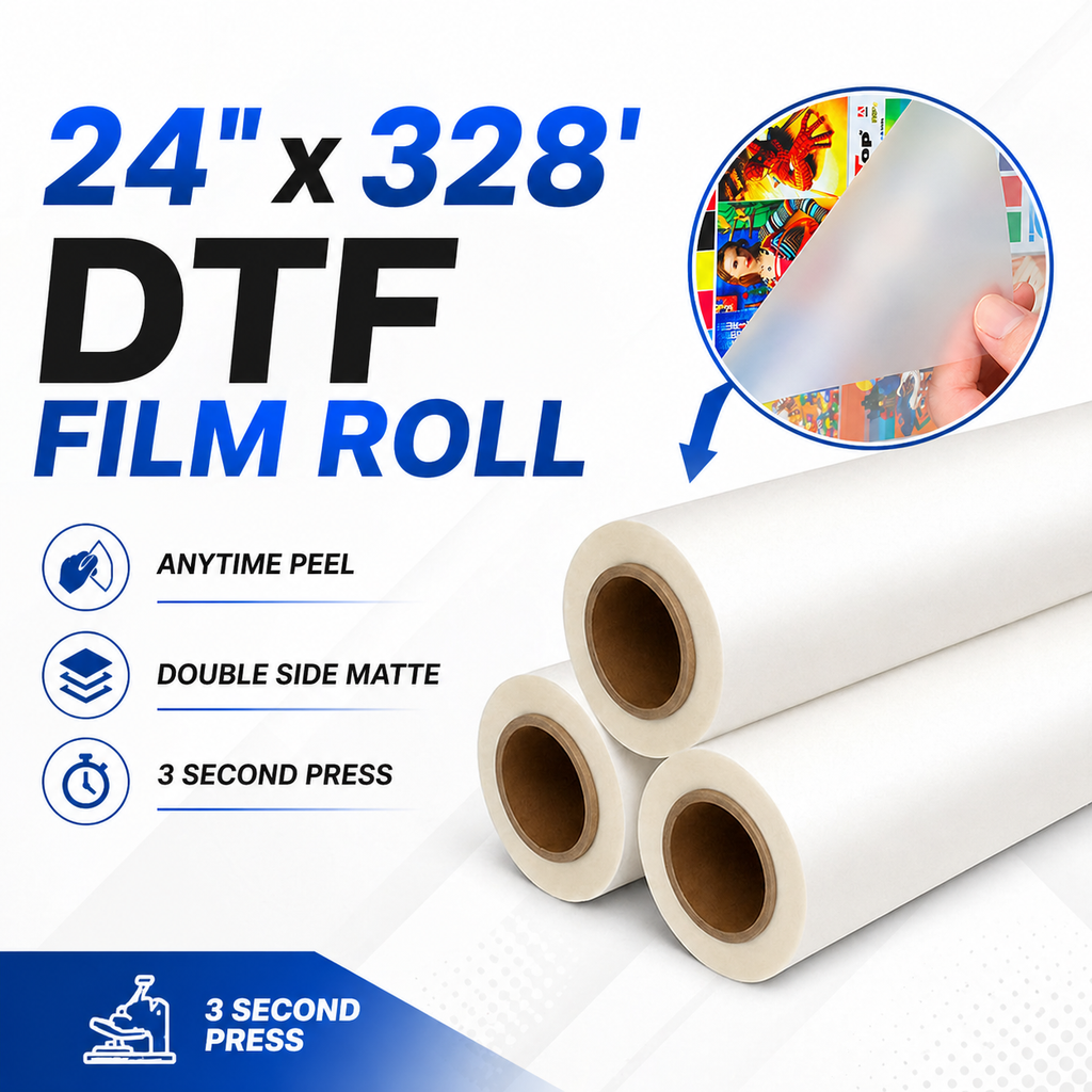 DTF Film Roll 24" x 328' (60cm x 100m) – Double Side Matte Anytime Peel