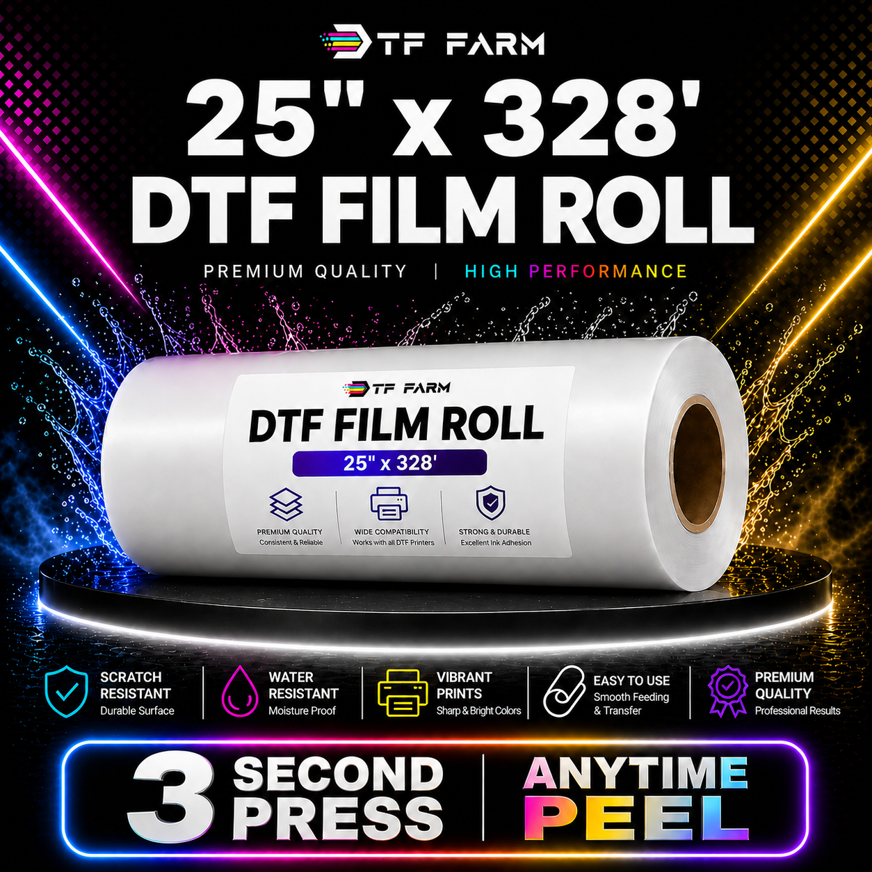 DTF Film Roll 25" x 328' (63.5cm x 100m) – Double Side Matte Anytime Peel