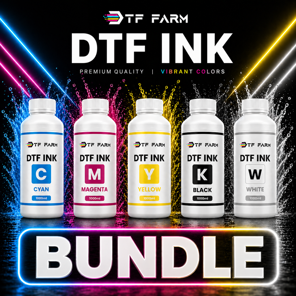 DTF Ink Bundle – CMYK + White (Premium Set)