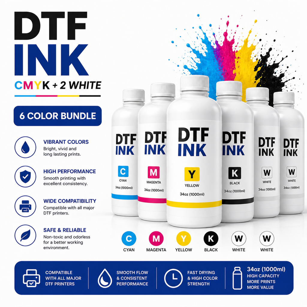 DTF Ink Bundle – CMYK + White (Premium Set)
