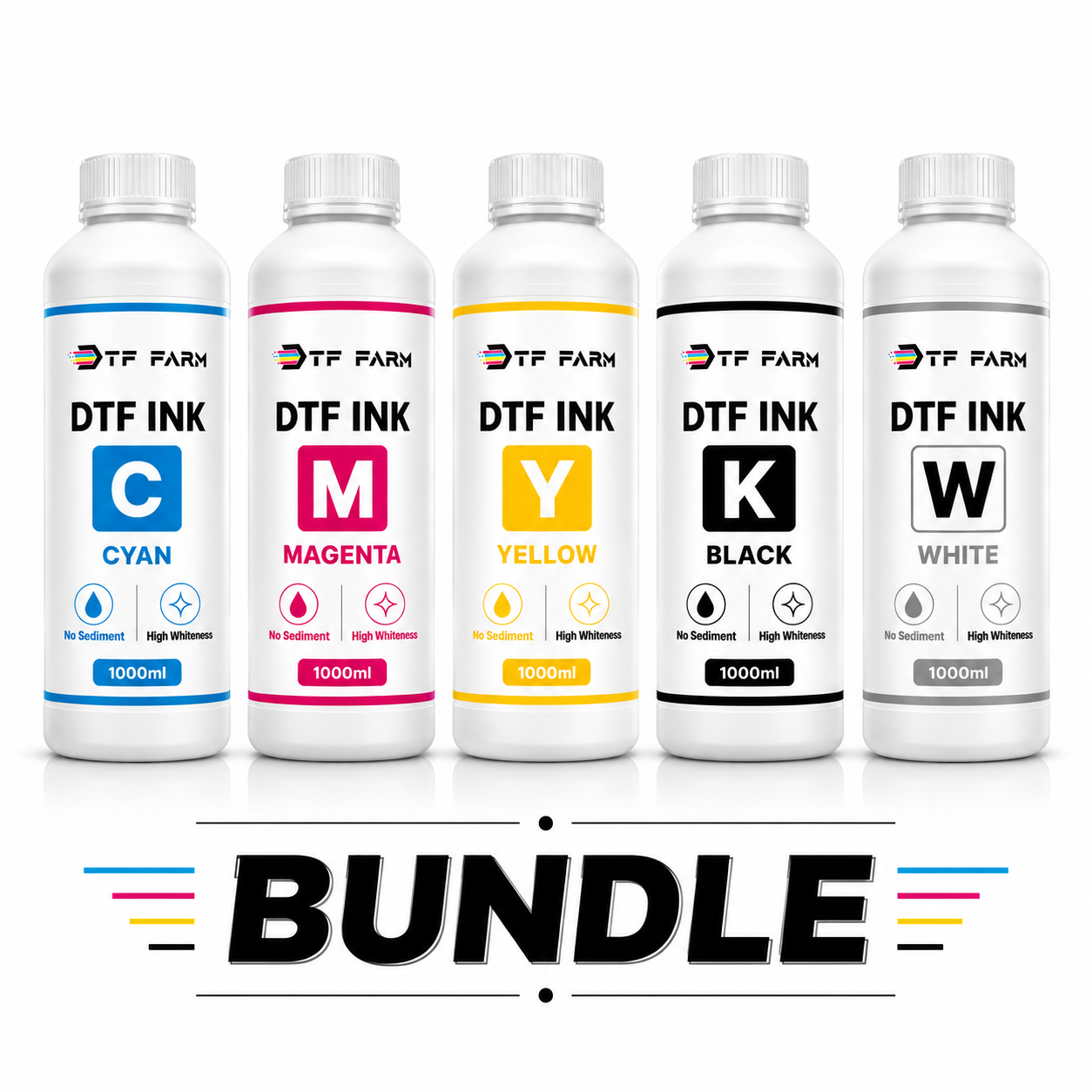 DTF Ink Bundle CMYK+W (Premium Set)